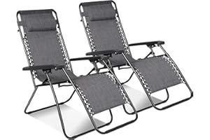 azorex Silla Gravedad Cero Tumbona Plegable Silla reclinable Ajustable Juego de 2uds con reposacabezas para jardín Patio terraza Playa Verano (Gray)