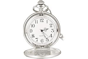 WONOLO Smooth Vintage Steel Quartz Pocket Watch Classic Fob Pocket Watch with Short Chain for Men Women - Gift for Birthday Anniversary Day Christmas Fathers Day