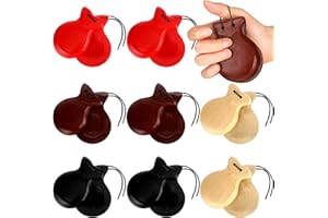 Fiada 4 Pairs Spanish Castanets with String Wooden Flamenco Castanets Traditional Hand Percussion Castanets Music Instrument for Adults Kids Beginners Spain Souvenir Gift, 4 Colors
