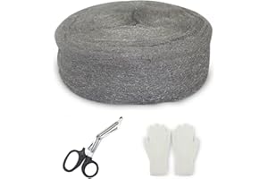 LANZLC Paille de Fer 20M, Anti Rongeur Laine d'acier 0000 avec Gants, Ciseaux, Laine d'Acier Extra Fine pour Nettoyage Polissage Entretien et Finition du Bois, Verre