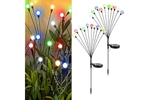 ‎JIMACRO JIMACRO Solar Garten Dekorative Lichter, 2 Stück 10 LEDs Glühwürmchen Lichter Solar Außen, Wasserdicht Glühwürmchen Leuchte mit 2 Beleuchtungsmodi für Fußweg Yard Patio Walkway Décor