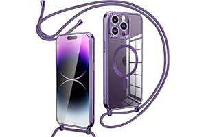 Oelrstfe Magnetische Handykette mit Band für iPhone 14 Pro Hülle - Necklace HandyHülle Transparente zum Umhängen mit justierbarer und Abnehmbarer Kette, Crossbody Magnet Clear Cover - Violett