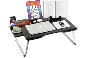 COOPER CASES Cooper Mega Table [Table de Lit XXL] Plateau de lit Pliant, Table lit Ordinateur Portable | Tiroir, Support, Espace pour Les Jambes (Onyx Noir)