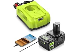 Bsioff 4.0ah 18v battery and Charger-USB Compatible with Ryobi One+ tool,Replacement battery for P108 P102 PBP005