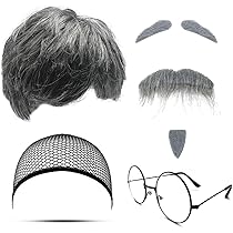 Set Cosplay Nonna - Parrucca Grigia Con Bigodini, Occhiali, Collana Di Perle Per Costume - Foto 5