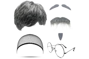MIVAIUN 7 Stück Opa Kostüm Set Alter Mann Cosplay Opa Perücken Perücke künstlicher Bart Augenbrauen Perückenkappe Brille Herren Perücke für Halloween Weihnachten Cosplay Mottoparty(Old Man Set)