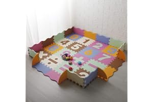 LUVODI Tapis De Puzzles en Mousse pour BéBé Tapis d’Éveil Épais Jeux Enfant Dalles De Sol Souple avec Clôture Alphabet/Chiffres pour Fille Garçon (30x30cm)