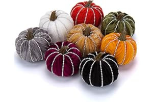 OAIRSE 8 zucche artificiali da 8 cm, in finto velluto, con perle, in tessuto, zucche, perline, design per autunno, festival, Ringraziamento, Halloween, feste in casa, centrotavola, decorazione