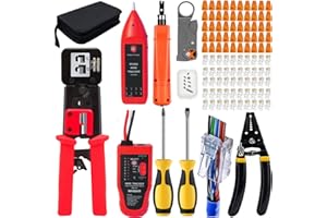 MAYLINE-TECH MAYLINE CAT5/CAT6 Crimper Tool Crimping Tools Set Network Cable Wire Stripper Repair Kit for RJ45, Maintenance Ethernet Punch Down Stripping Cutter, Professional Wire Crimp LAN Cable Tester(Red)