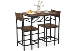 GiantexUK 3PCS Dining Table Set, Wooden Dining Table and Chairs with Storage Rack & Convenient Footrests, Space Saving Kitchen Furniture Set for Living Room Restaurant Bistro (Rustic Brown)