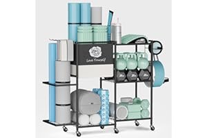 LOVIND Aufbewahrungsregal für Yogamatte, Heim-Fitnessstudio, Workout-Ausrüstung, Organizer, Fitness-Gewichtsregal auf Rädern für Yogamatte, Yoga-Block, Schaumstoffrolle, Widerstandsband, Hantel, Kugelhantel