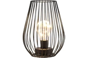 TRIROCKS Metal Battery Operated Table Lamp 21cm Tall Cage Shape Cordless Lanterns with Warm Fairy Lights Bulb for Patio Garden Bedside Wedding Hallway Indoor Outdoor (Black)
