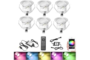 GEYUEYA Home WiFi Led Decking Lights RGB Waterproof IP67 Multicolor Ø30MM 12V WiFi Function LED Deck Lights with Remote Control for Terrace/Patio/Path - 6 Packs