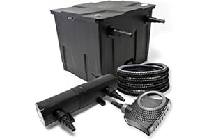 WilTec Kit Complet: CBF-350 Filtre de Bassin jusqu'à 12000 L Biologique, NEO10000 SuperECO Pompe de Filtration 10000l/h 80W, CUV-236 Lampe UV UVC Clarificateur avec 36W, 25m Tuyau 25 mm