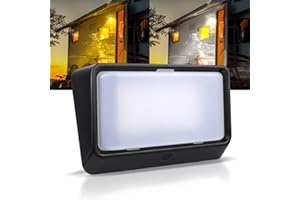 acegoo Camper Luz LED de porche de doble color (blanco/ámbar) conmutable de 12V, luz exterior de repuesto para caravana, remolque, autocaravana, 410 lúmenes, IP66 Nano Impermeable(negro)