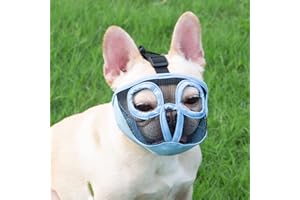 JYHY Maulkorb für Hunde mit abgeflachter SchnauzeFranzösische Bulldogge Maulkorb -verstellbar, atmungsaktiv: Französische Bulldogge, Pekingese, Shih-Tzu, Mops (Blau, M(28-43cm))