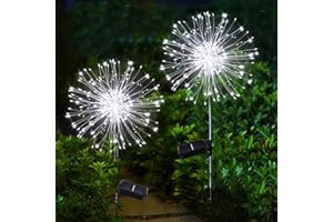 Dekofun Lampe solaire exterieur jardin, 2 Pièces 150 LED Feu d Artifice Solaires, IP65 Étanche 8 Modes Feu Dartifice Exterieur Solaires pour Chemins, Pelouse, Terrasse, Cour - Blanc Froid
