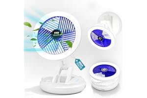 Mihoho Whole Room Air Circulator, 4 Speeds Fan with Light, Cordless Foldable Fan with Lamp for Home, Office, Desk, Outdoor, Ceiling & Wall Mount (Blue (with light))