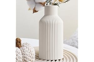 YADOBIG Vase en Céramique Blanc, Vase pour l'herbe de la Pampa, Boho Style Nordique, pour Salon, l'entrée, Le Bureau