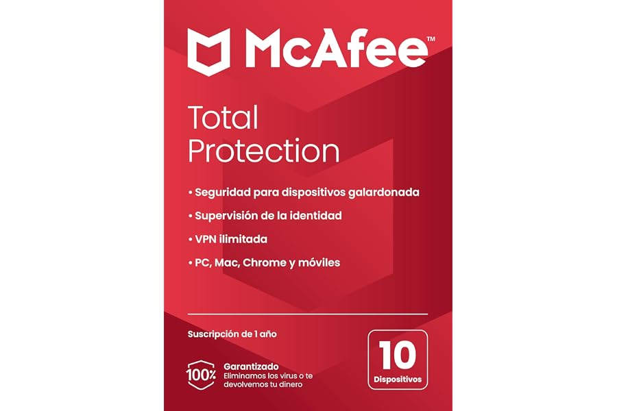 McAfee Total Protection 2024, 10 dispositivos | Antivirus, VPN, seguridad móvil y de Internet | PC/Mac/iOS/Android|Suscripció