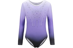 Sinoem Justaucorps de Gymnastique Fille Manches Longues Couleur Dégradé Multicolore Leotard Danse Ballet pour Enfant 3-12 Ans