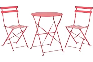 Beliani Salon de Jardin Bistrot Table et 2 Chaises en Acier Rouge Pliable avec Patins Fiori