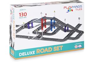 Playmags Zestaw Magnetycznych Płytek Drogowych Dla Dzieci - 130 Elementów Magnetycznych Klocków - Zabawka Edukacyjna STEM Z Zakrzywionym I Prostym Torem Wyścigowym Dla Dzieci W Wieku 3+