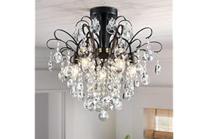 ‎WUZUPS WUZUPS Kristall Kronleuchter 5-flammig Pendelleuchte Deckenleuchte moderne Leuchte für Schlafzimmer Flur Bar Küche Bad, H 45 x B 50, E14 Sockel, Schwarz