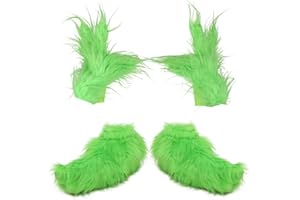 Yearsahrk Grüne Grinch Handschuhe Pelzige Hände Monster Schuhüberzüge Weihnachtsmütze Weihnachts Kostüm Requisite Halloween Accessoires Geschenke