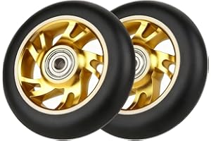 Fleymu Stunt Scooter Ruote, 2 Pezzi 100 mm Stunt Scooter Ricambio Rotelle, Ruote per freestyle Scooter con ABEC-9 Cuscinetto per la Maggior Parte dei Motorini Stunt e 100mm Motorini Ruote (dorato)