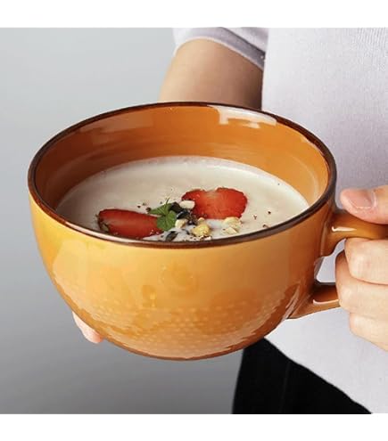 KOPYFANTAP Grote mok 1000 ml, jumbo keramische koffiemok met deksel en lepel, enorme keramische mok met groot handvat, voor kantoor en thuis, vaatwasmachinebestendig, geel