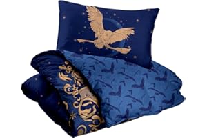 HERMET Harry Potter, Set Sacco Copripiumino Letto Singolo + Federa, 1 Piazza, 100% Cotone, Blu, Prodotto Ufficiale, (Non Contiene Lenzuolo Sotto Con Angoli)