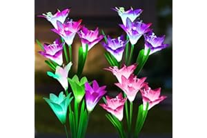 SOLARBABY lampes solaires de d'extérieur jardin, couleurs changeantes avec 16 fleurs de lys solaires plus grandes,IP65 étanche Lampe Solaire pour jardin, patio, allée de décoration,Lot de 4