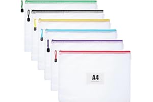 SUPMAKER A4 Plastic Zip Wallets - 6PCS A4 Zip Lock Bags Plastic Document Folders Mesh Zipper File Bags Waterproof Travel Storage Pouch for School Office Supplies, Puzzles, Board Games & Craft Projects