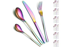 ReaNea Cubiertos 24 Piezas Servicio para 6, Juego de Cubiertos Titanio Arco Iris Incluye Cuchillos, Cucharas, Tenedores, Cucharillas, Lavavajillas
