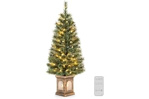 COSTWAY Sztuczna choinka 120 cm z oświetleniem, choinka w doniczce, z ciepłymi białymi diodami LED i timerem i 116 gałązkami z PCW, drzewko doniczkowe do wejścia, domu, biura, zielona