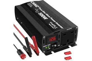 CAM2 Pure Sine Wave Power Inverter 500W(1000W Peak) DC12V to 220V/230V/240V AC Converter with 1AC Outlet Universal Socket&LED Display for Laptop, Pad,Phones,Tablet, Intelligent Recognition