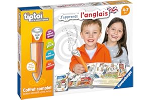 Ravensburger - tiptoi®- Coffret complet lecteur interactif + Livre J'apprends l'anglais - Jeu éducatif électronique, sans écran - A partir de 4 ans - version française - 00 057