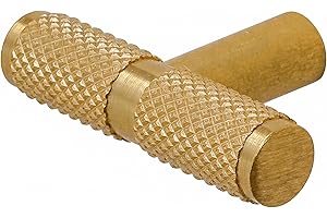 Decoranddecor Aurelia - Round Knurled Cupboard Handles | T-Bar Cabinet Handles | Kitchen Cupboard Pulls | Furniture Knobs - Gold - 50mm Single Hole Knob