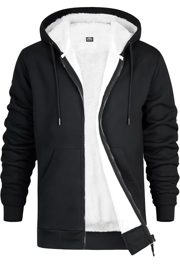 Sweat à Capuche Homme Doublé Polaire épaisse - Veste Zippée Chaude Pour L'hiver, Coupe-vent, Poches Latérales, Taille Grand