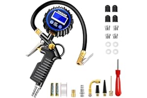 TOKZUVG Digital Tyre Inflator with Gauge 220 PSI Tyre Pressure Gauge with Backlit LCD Display 4 Measurement Units 20 Accessories Tyre Inflator Air Tool for Air Compressors Car Truck Motorcycle Bike