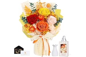 MAMAMIKO Ewige Rosen Blume Strauß mit Vase-Orange, Infinity Konservierte Echt Flower, Rosestrauß in Geschenkbox, Geschenk für Sie Frauen Freundin Mama Oma zum Valentinstag Jahrestag Geburtstag Muttertag