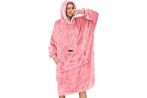 Xnova Manta con Capucha Sudadera con Capucha Manta de Doble Cara Franela Pullover Sudadera Suave un tamaño TV Manta con Dos Bolsillo de Adultos Mujeres, Hombres, Adolescentes (Rosado, One Size)