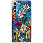 PrintiFy Samsung Galaxy S21 FE ile Uyumlu Vitray Mavi Bahar Tasarımlı Şeffaf Silikon Kılıf