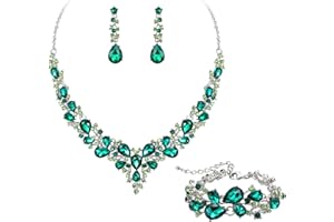 Ever Faith Wedding Bridal Jewellery Sets for Women, Sparkly Rhinestone Crystal Floral Teardrop Cluster Statement Necklace Dangle Drop Earrings Bracelet Set 3 Pcs Costume Jewelry for Prom Cocktail