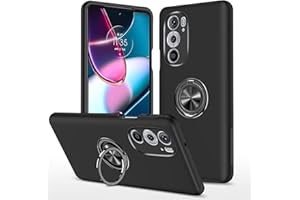 Yanjieer Esong Cover Per Motorola Edge 30 Pro/Motorola Edge+ 2022,Con Invisibile Magnetica Anello Supporto,Custodia Sottile Silicone Tpu+Rigida Pc Antiurto Bumper Antigraffio Protettiva Case Nero