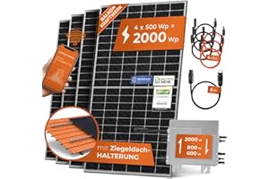 Solarway Centrale électrique de balcon 2000 W - Sortie réglable 600/800/2000 W - 4 modules JaSolar de 500 W - Onduleur avec application et WiFi - Plug & Play - Support de toit en briques