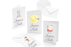 Bear and Bee Lot de 30 cartes de Noël en Français A6 avec Enveloppes Blanches - Cartes Festives pour les Vœux des Fêtes