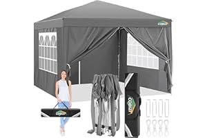 COBIZI Pavillon 3x3 Wasserdicht Faltpavillon mit 4 Seitenteilen Freiluft Faltpavillon Stabile UV-Schutz 50+ Pop Up Gartenpavi
