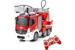 fisca RC Truck Camion de Pompier télécommandé 9 canaux 2.4G Hobby Jouet électronique avec lumières LED Sons simulés pour Enfants